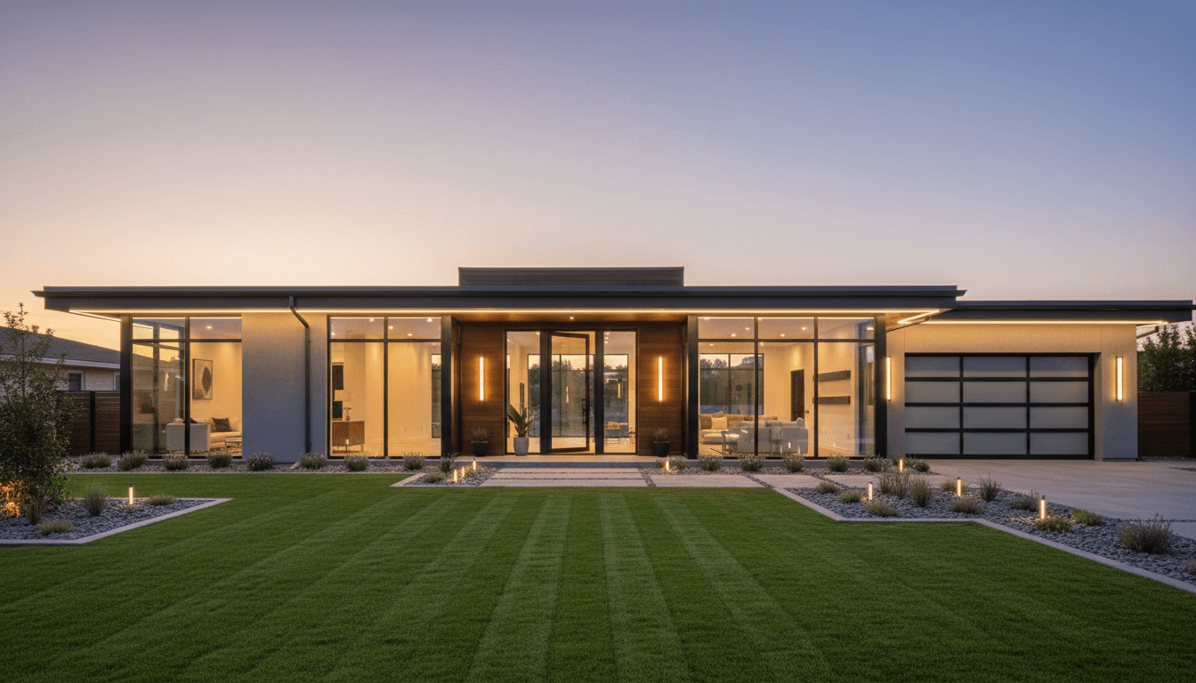 Modern home with clean exterior and well-manicured yard under natural light.